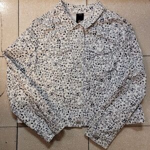 Love & Legend White Navy Print Floral Jean Jacket Size 18